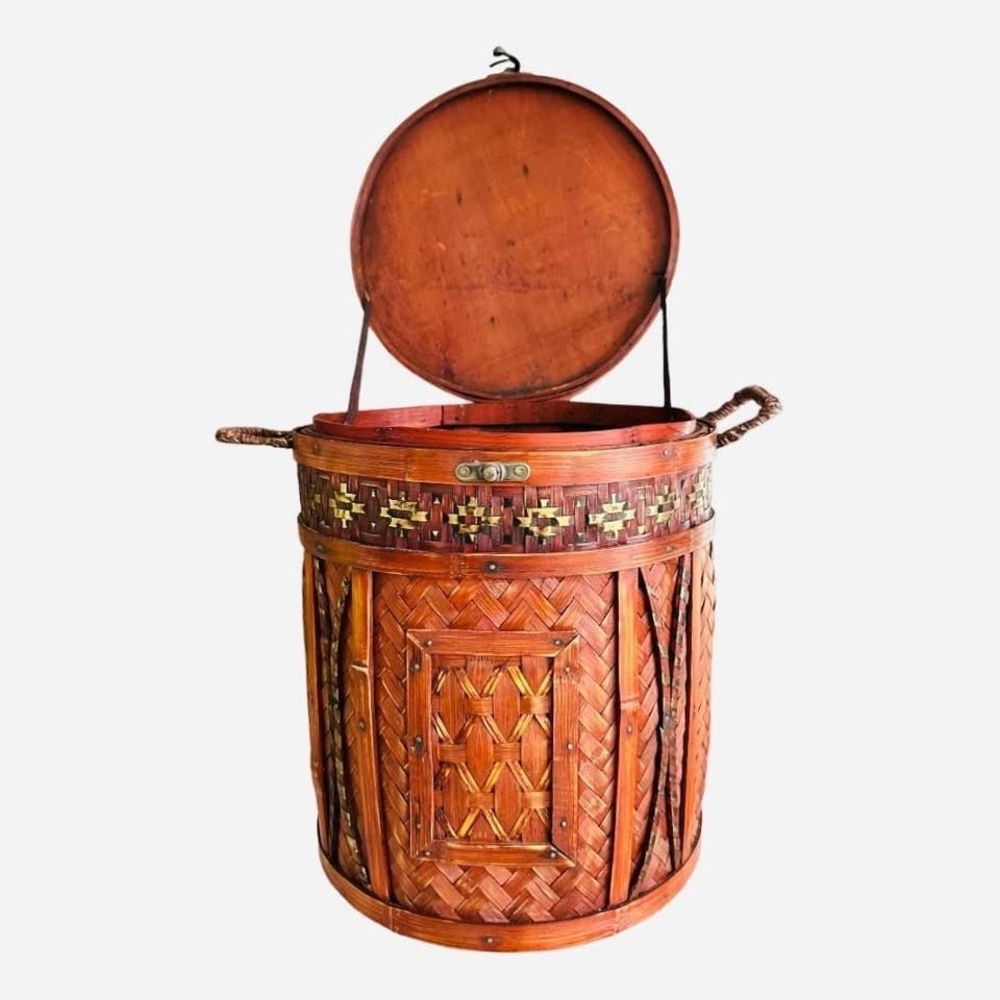 Mid 20th Century Chinese Rattan Wedding Basket Picnic Basket Wicker Vintage Box - Picture 9 of 9
